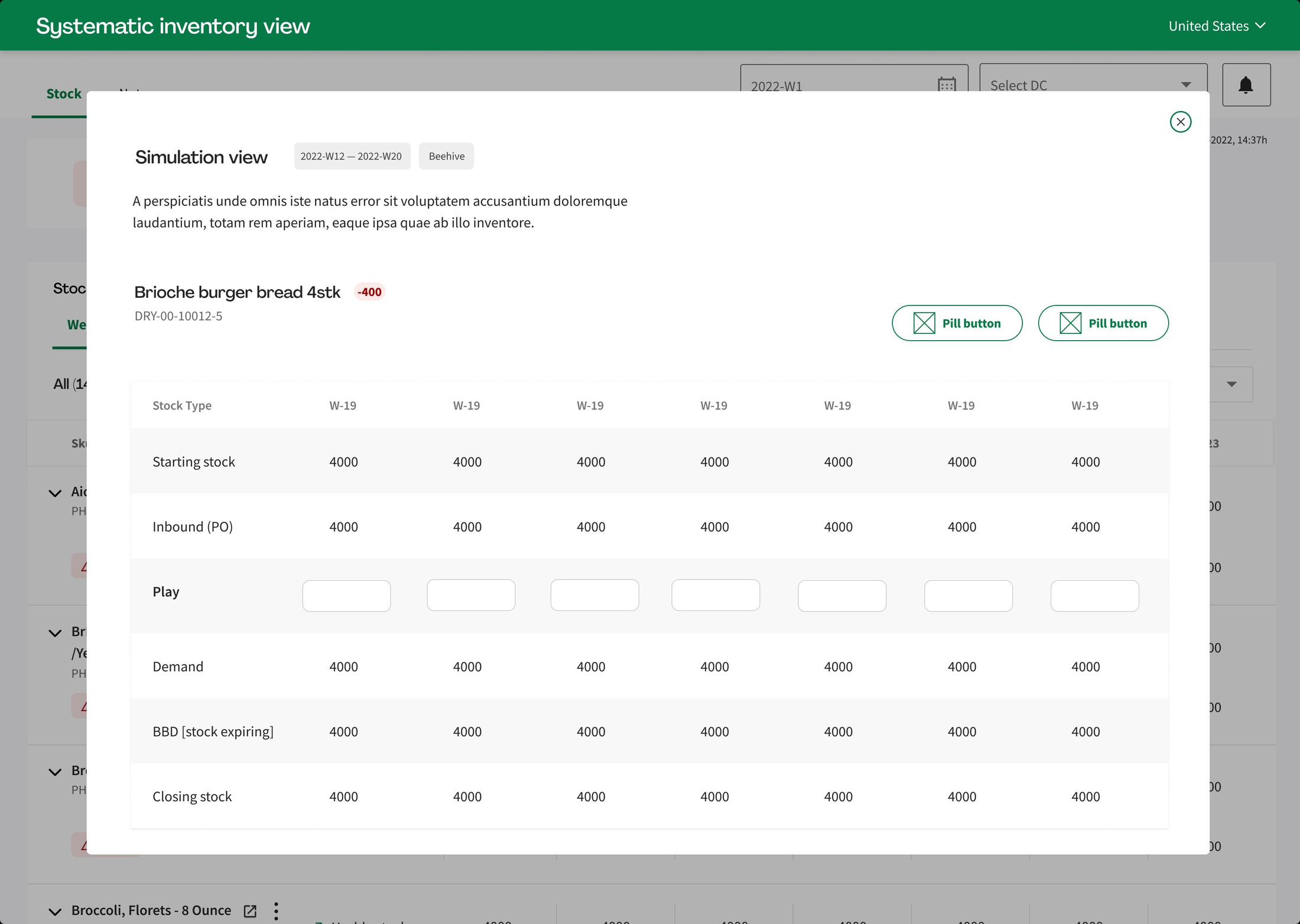 Simulation view — stress-testing stock against forecast scenarios